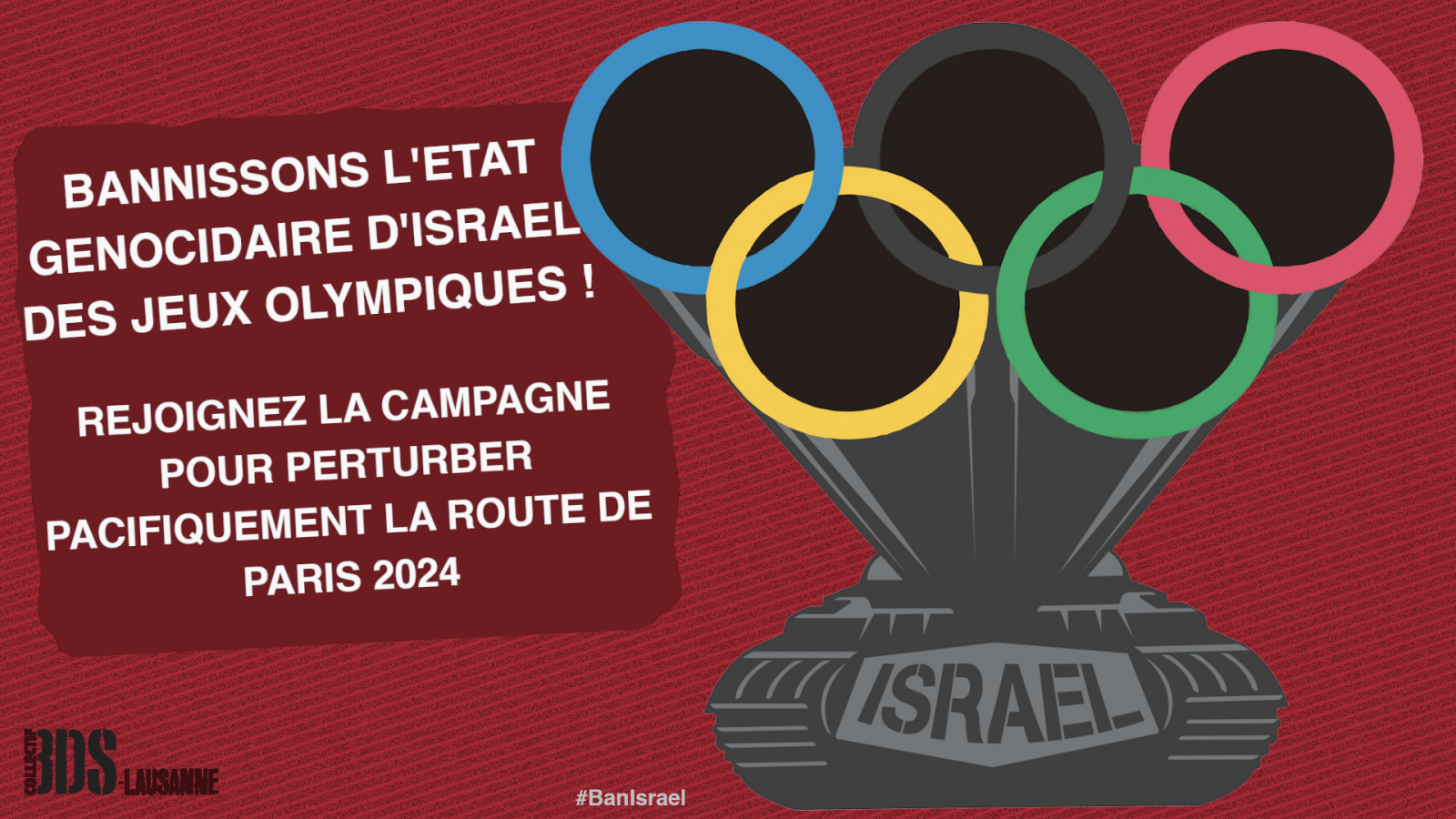 Les Jeux Olympiques ne peuvent pas se dérouler comme d’habitude ! Rejoignez la campagne pour #BanIsraël - BDS Suisse